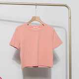 Real-Apamine Solid Short-Sleeved T-Shirt Burst Small Short Sweet Spicy Slim Slim Thin Collar Top