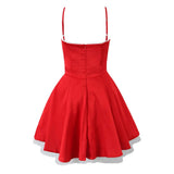 Red Satin Corset Style Tulle Strap Mini Dress-Outfit