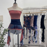 Irregular Bra Vest Wearing A Gradient Mesh Yarn Leaf Side Ribbon Bottom Sleeveless Top Lady