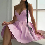 Lavender V-neck Strapless Mini Dress-Outfit