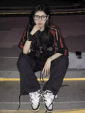 Oversized T Shirts Women Man Y2k Streetwear Patchwork Short Sleeve Tees Female Casual Sporty Black Couple Tops-Outfit