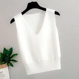 Silk V-Neck Sling With Vest Women Wearing Summer Sleeveless Knitted Shirt Thin Waist Short Hottie