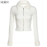 Autumn Women Long Sleeve Plush collar Knitted Sweater Coat Fashion Slim Zipper Solid Office Lady Short Coat Casual