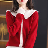 Collar Knitted Sweater Women's 2024 Spring And Autumn New Loose Bottomed Sweaters Show Thin Foreign Style Sweaters-Outfit
