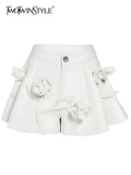TWOTWINSTYLE Patchwork Floral Short Pants For Women High Waist Solid Minimalist Shorts Female Korean Fashion Clothing Style