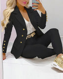 Spring Autumn Two Piece Set Women Office Tracksuits For Ladies Outfits Lapel Collar Double Breasted Blazer Suit Pants