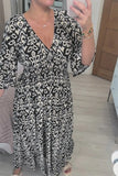 Fongt New Plus-Size Loose Long Beach Vacation Beach Dress V-Neck Floral Dress-Outfit