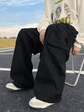 Men's Strap Detail Pocket Loose Cargo Pants-Outfit