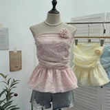 French Bud Ponp-Upple Sling Vest With Three-Dimensional Flowers Shoulder-To-Heart Thai Top