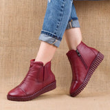 2021 Winter Genuine Leather Ankle Boots Handmade Lady Soft Flat Shoes Comfortable Casual Moccasins Side Zip Ankle
