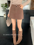 Fongt Xixi 2025 Autumn And Winter White Standard Temperament Pure Color Slim Waist Half-Body Skirt A Word Short Skirt Female 85286