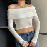 White Long Sleeve Off Shoulder Y2K Top-Outfit