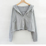 Fongt New Thin Hoodie Korean Version Loose Versatile Cardigan High Waist Jacket Short French Languid Lazy Wind Coat Female-Outfit