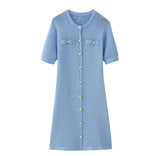 Fongt Women's Explosive Knitted Knitted Short-Sleeved Button-Knitted Dress