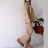 Fongt 2025 New Solid Fashion Collar Loose Leisure Knitting Two Sets Of Women