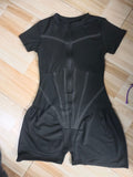 Fongt New Women's Round Collar Solid Color Short Sleeve Zipper Short Jumpsuit Dress