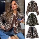 Fongt Women's ZA New Printing Fashion Loose Lamb Wool Leopard Coat