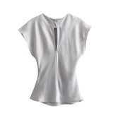 Spring Satin Texture Blouse 2451305 Knot Flute Skirt 2448305-Outfit