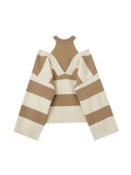Women Sweaters Striped Fake Two Pieces Off Shoulder Slash neck Pullovers Womens Trendy 2023 Autumn Winter New Chic Knitwear