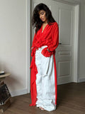 Fongt Temperament Niche Lotus Side V-Neck Irregular Drag-And-Drag Chiffon Sleeve Top