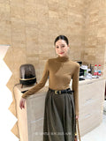 Fongt Xixi 2025 Autumn New White Standard Long Sleeve High-Neck Knitted Top Sweater Women 89612