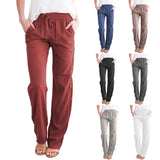 Temperament Commute Solid Color Cotton Linen Drawstring Loose Casual Wide-leg