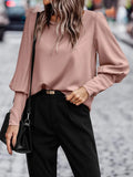 Fongt Women's T-Shirt Long Sleeve Button Solid Color Casual Top-Outfit