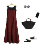 Women Casual Loose Jumpsuit Summer Solid Cotton Linen Straps Wide Leg Pants Commuter Oversized Sleeveless Dungaree Bib