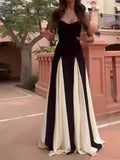 Fongt Summer New Fashion Match Gilled Waist Palette Sling Dress