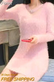 Mink Furry Sweater Women Autumn Winter Embroidery Elasticity Knit Bottoming Pullover Hippocampus Sexy Package Hip