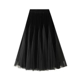 Fongt Autumn And Winter Gold Velvet Splicing Mesh Dress Half-Dress Woman's Long High-Rise Thin Yarn Dress D8810