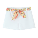 Fongt Women's Explosive Print Thin Scarf Ornament Hanging Neck Top High Waist Shorts Set
