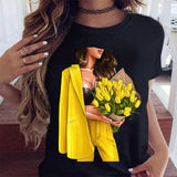 Women Sunflower Girl Printed T