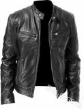 Fongt Business Gentleman Warm Zipper Open Shirt Pocket Decoration PU Leather Jacket Collar Collar Zipper Leather