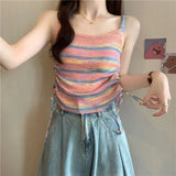 Color Striped Knitted Sling Women's Inner Vest Summer Design Wearing Rainbow Spice Girl Bottom