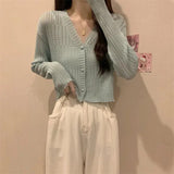 Fongt Women's Thin Outer Summer 2023 New Long-Sleeved V-Neck Coat Sunscreen Short Knitted Early Autumn Coat