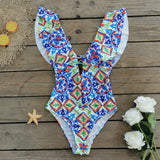 Printed Flowers Even Lotus Leaf Side Body Swimsuit Women 2025 New Swimsuit Bare