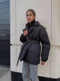 Fongt Winter New Thickened Collared Waist Cotton Coat Thin Solid Cotton Coat Woman