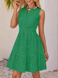 Fongt Women's Summer Sleeveless Dress V Collar Hollow Pores High Waist A Skirt Swing Short Party Dress