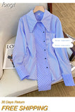 Striped Blouses For Women Casual Loose Irregular Shirts Lapel Single Breasted Long Sleeve Patchwork Tops Autumn 2023