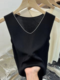 Silk V-Collar Sleeveless Vest Sling Solid Color Knitted Blouse Women's 2024 Summer New Sexy Slim Backing-Outfit