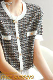 Striped Knitted T Shirt Women Thin Short Sleeve Tshirts Korean Style Tops Clothes 2023 Summer O Neck Tees Shirt