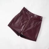 PU Leather Tube Crop Top And Zipper Skort Two Piece Set-Outfit