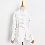 White Slim Shirt For Women Lapel Long Sleeve Patchwork Irregular Solid Button Through Blouse Female Fashion