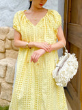 Fongt New Holiday Dress Women's Short-Sleeved Seaside Beach Dress European Women's Loose Mid-Long Dress