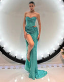 Blue Rhinestone Crop Corset And Maxi Slit Skirt Set-Outfit