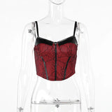 Autumn New Sexy Hot Girl Vest Dark Style Slim Leather Spliced Halter Top-Outfit