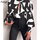 Spring Standing Collar Long Sleeve Lantern Sleeve Backless Hollow Out Top Shirt Pretty and Cheap Women's Blouses
