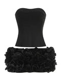 Corset Top And 3d Flower Micro Skirt Set-Outfit