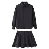 Fongt For Women's Clothing INS Explosive Temperament Collar Buckle Shirt Leaf-Side Skirt Set